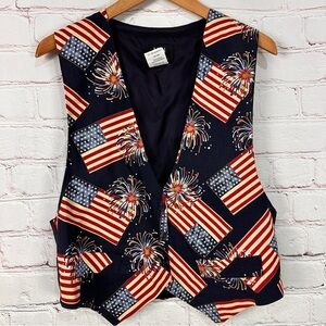 Patriotic American USA structured vest Multicolored  Buttoned Top size large